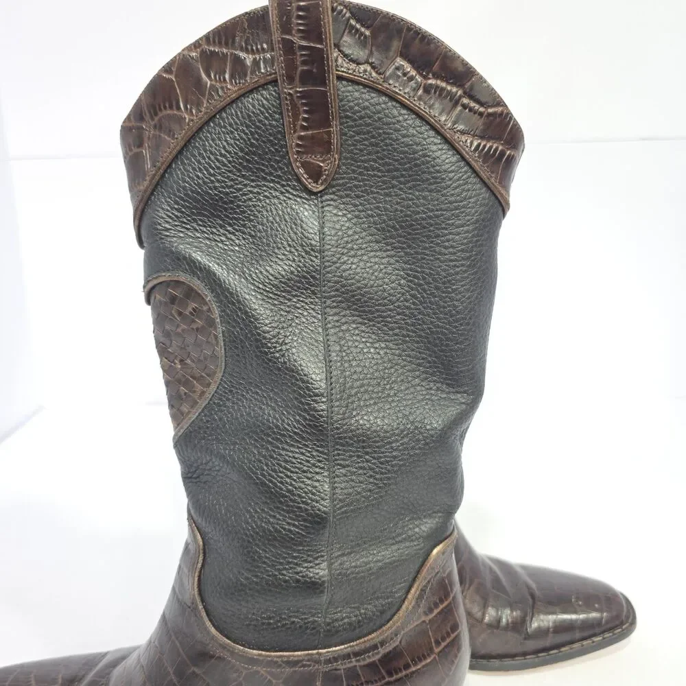 Brighton Women’s Toby Western Boots Sz 7.5 Black Brown Heart Charm Leather NICE!